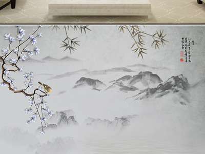 新中式美學｜筆墨淡染，鳥語花香，一墅一世界盡在這方電視與沙發背景墻